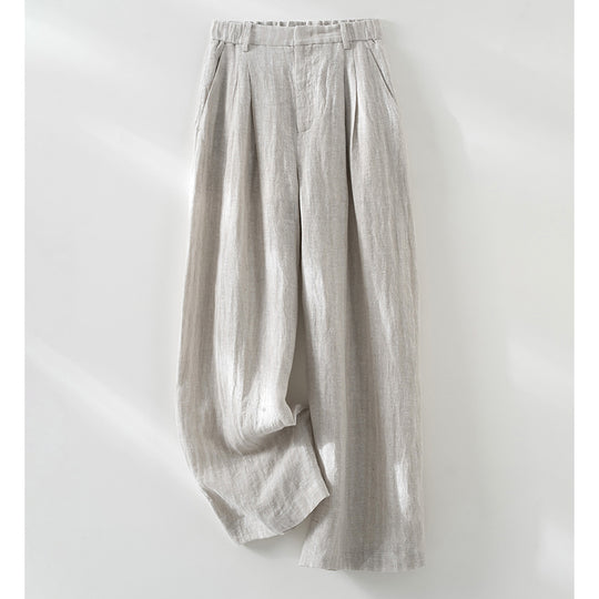 Damen Leichte High‑Waist Leinenmix Palazzohose mit weitem Bein, Bundfalten und elastischem Rückenteil Shop Nory