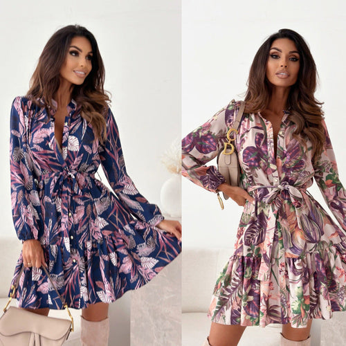 Damen Kurzarm Kleid mit tailliertem Schnitt und Blumenmuster Shopnory