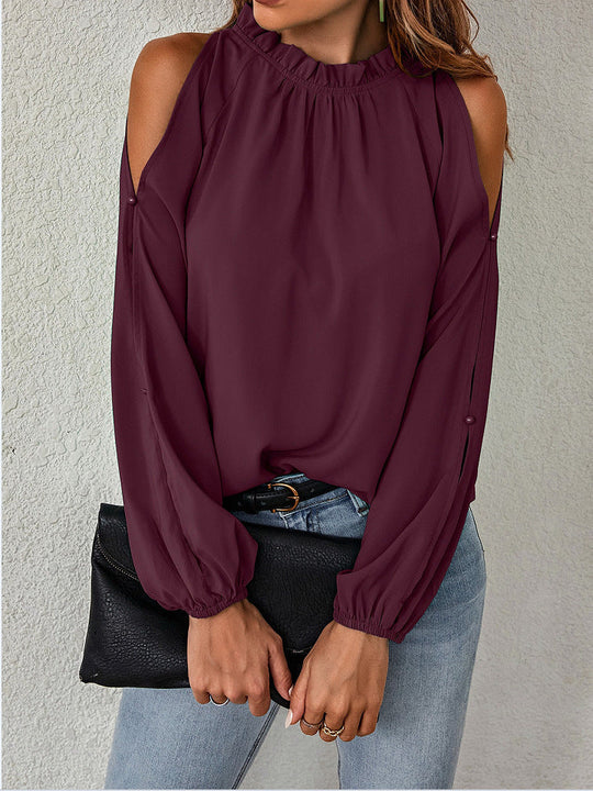 Damen trendige Bluse mit schulterfreier Gestaltung und Puffärmeln