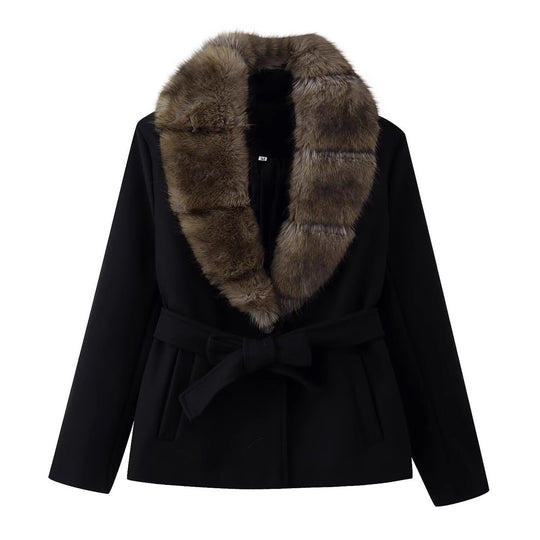Damen Kurzer Wollmix-Mantel mit abnehmbarem Faux-Fur-Schalkragen und Taillengürtel Shop Nory