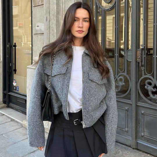 Damen Oversize-Shacket aus Wollmix mit Reißverschluss und aufgesetzten Pattentaschen Shop Nory