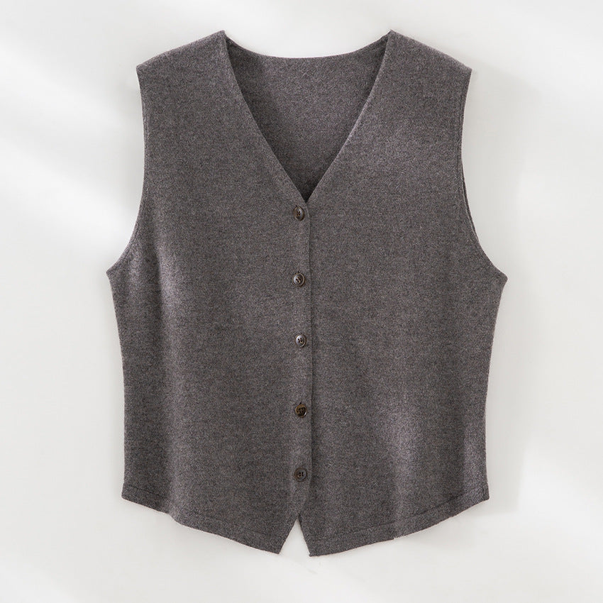 Damen weiche Feinstrick-Weste mit V-Ausschnitt und durchgehender Knopfleiste Shop Nory