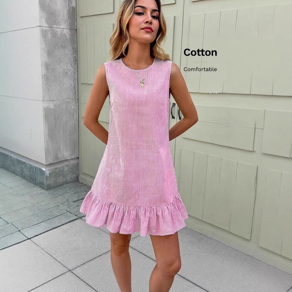 Damen Sommerliches Streifen-Kleid mit Rüschensaum