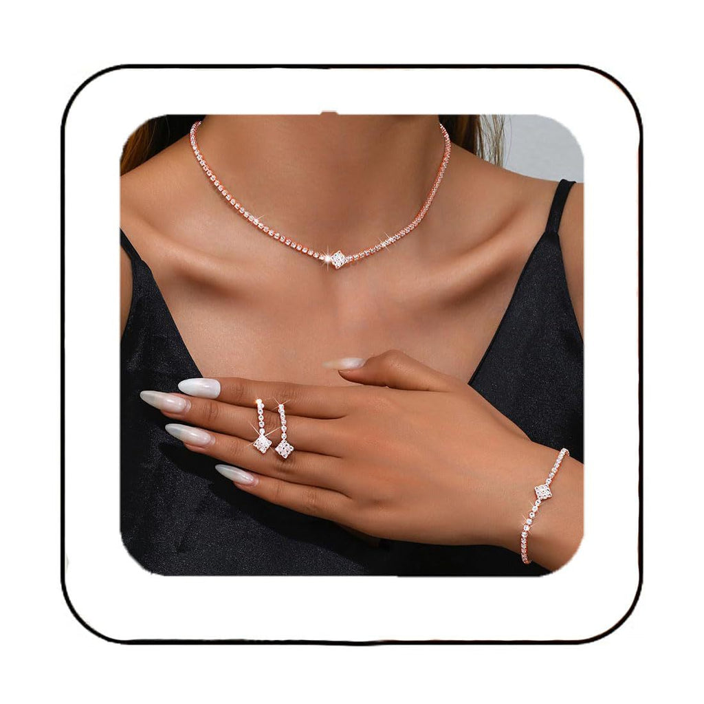 Premium Kubik-Zirkonia Tennis Schmuckset mit verstellbarem Halskette und Armband