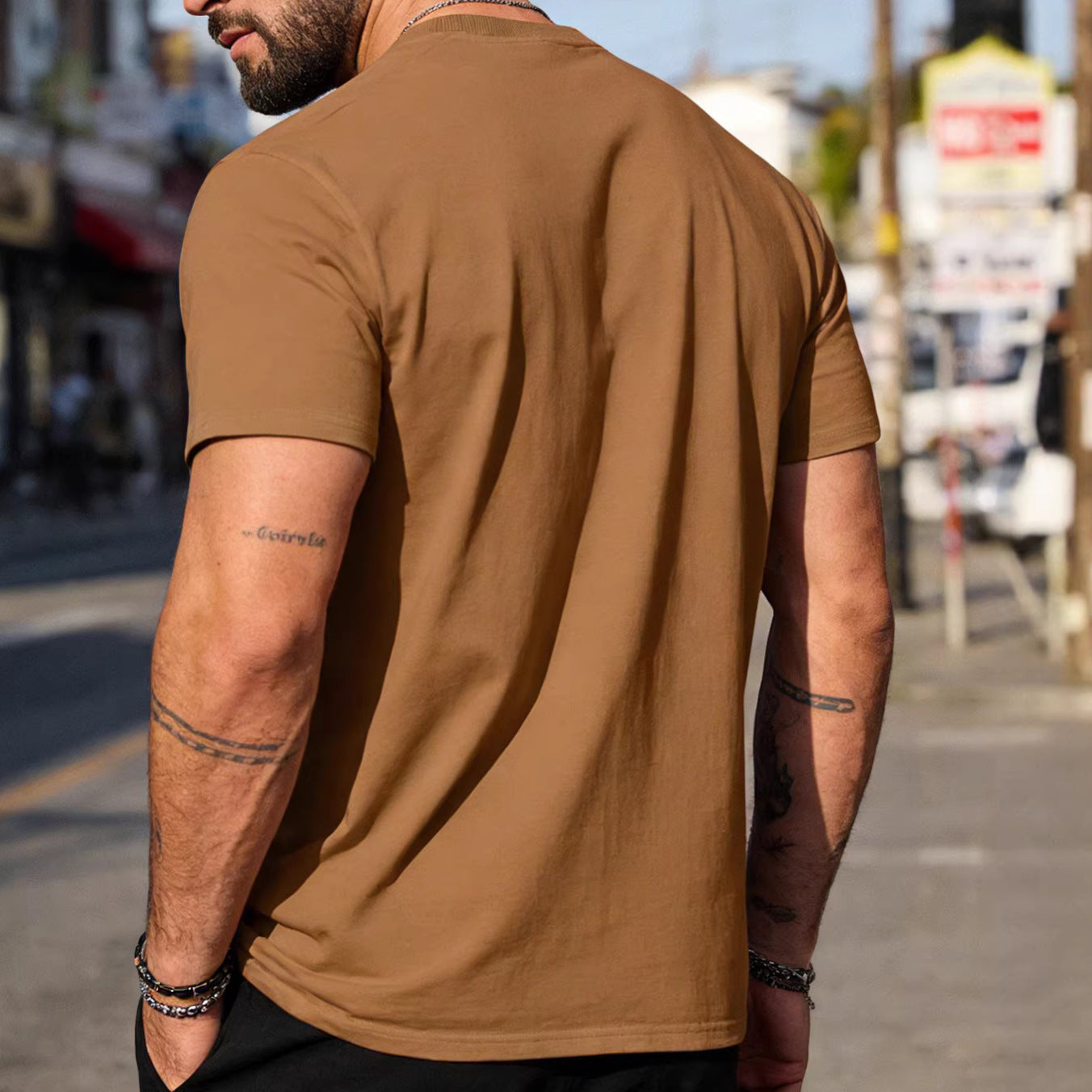 Herren nan körperbetontes hochwertiges Baumwollshirt mit Rundhalsausschnitt