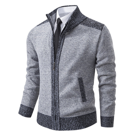 Herren Strick-Zipjacke mit Stehkragen und Kontrastblenden Shop Nory