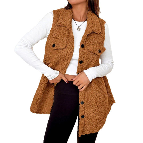 Damen Teddy-Weste mit Taschen