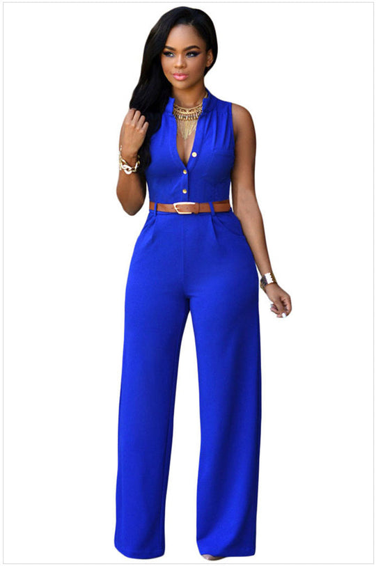 Damen Eleganter Jumpsuit mit Gürtel und Knopfdetail