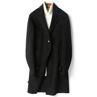 Herren Strukturierter Longcoat aus Wollmix mit fallendem Revers und Ein-Knopf-Verschluss Shop Nory