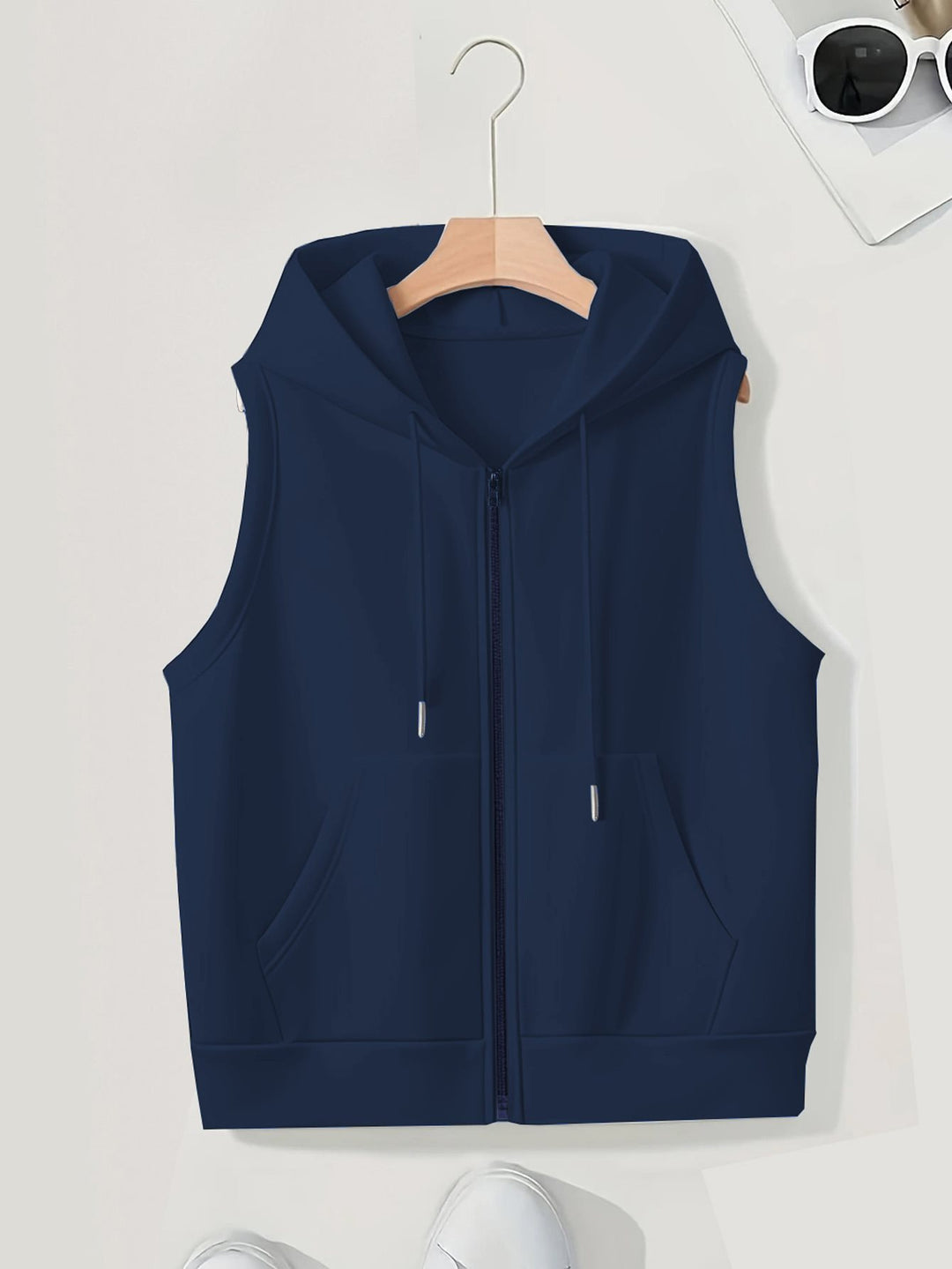 Damen Ärmellose Zip‑Hoodie‑Weste aus weichem Sweat mit Kängurutaschen Shop Nory