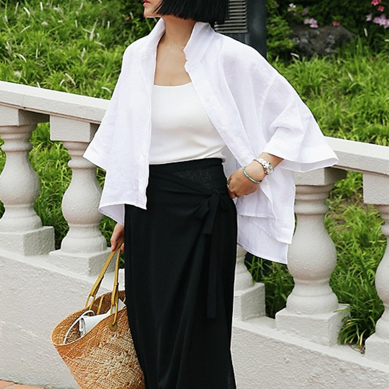 Damen Leichtes Oversize-Hemd aus Leinenmix mit kastiger Silhouette und asymmetrischem Saum Shop Nory
