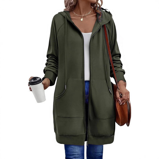 Damen Langer Zip‑Hoodie mit Oversize‑Silhouette, Kängurutaschen und Rippbündchen Shop Nory