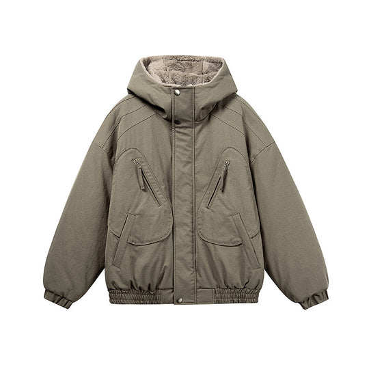 Unisex Kurz geschnittene Isolationsjacke im Boxy‑Cut mit Teddyinnenfutter und diagonal eingesetzten Reißverschlusstaschen Shop Nory