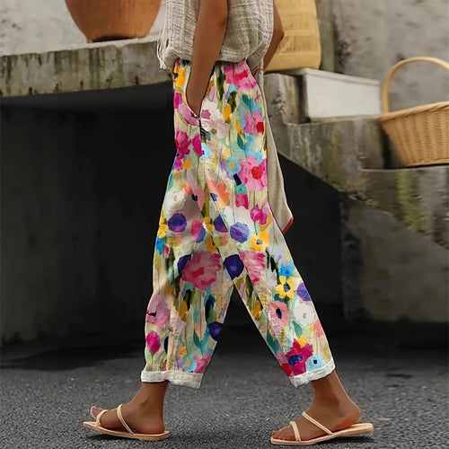Damen Weite Sommerhose mit floralem Design und praktischen Taschen