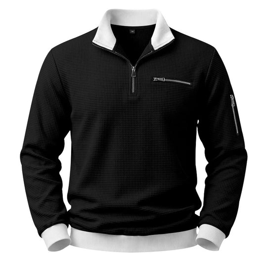 Herren Strukturierter Waffelpullover mit Halbreißverschluss und Reißverschlusstaschen Shop Nory