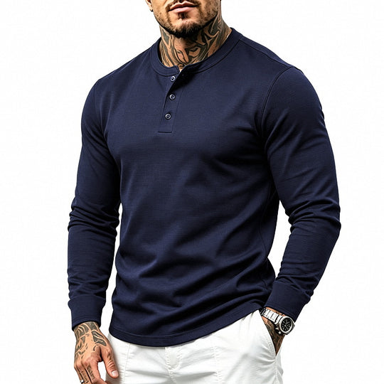Herren Langarm-Henleyshirt aus feiner Waffelstruktur mit 3-Knopf-Leiste Shop Nory