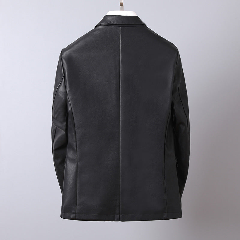 Herren elegantes Kunstleder-Sakko mit tailliertem Schnitt und Ein-Knopf-Verschluss Shop Nory