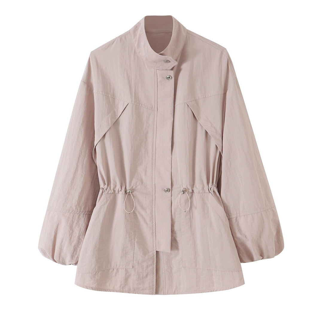 Damen Taillierte Windjacke mit Tunnelzug, Stehkragen und Ballonärmeln Shop Nory