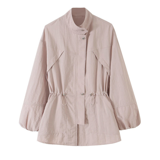 Damen Taillierte Windjacke mit Tunnelzug, Stehkragen und Ballonärmeln Shop Nory