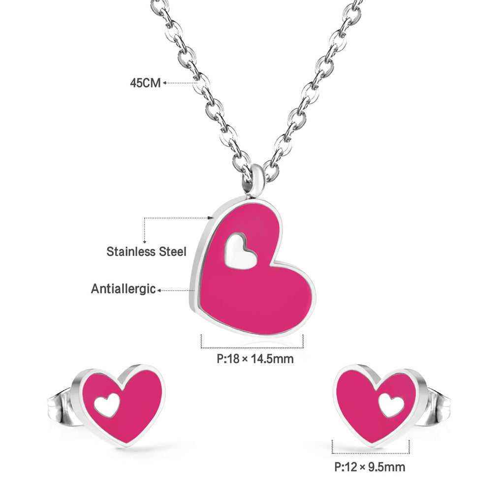 Damen Schmuckset mit rotem Herzanhänger und passenden Ohrsteckern Shop Nory