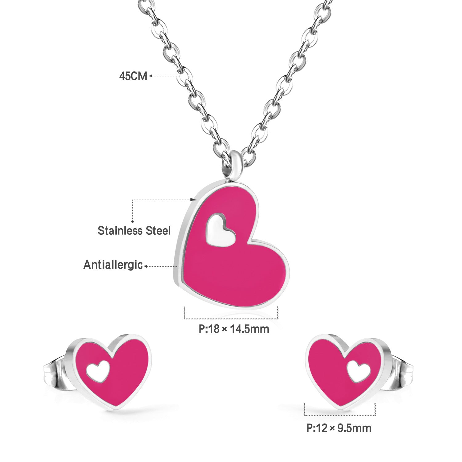 Damen Schmuckset mit rotem Herzanhänger und passenden Ohrsteckern Shop Nory
