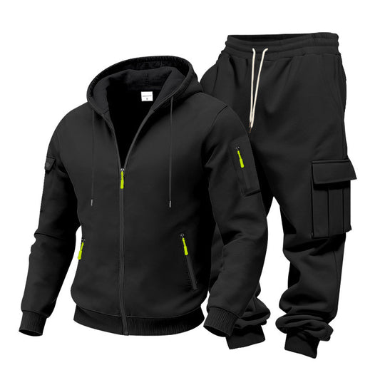 Herren Funktionales Cargo-Sweatset mit Kapuzenjacke und Mehrfachtaschen-Jogger Shop Nory