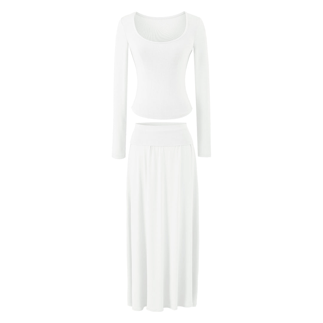 Damen Zweiteiliges Lounge-Set aus Stretch-Modal mit figurbetontem Langarm-Top und Maxirock Shop Nory