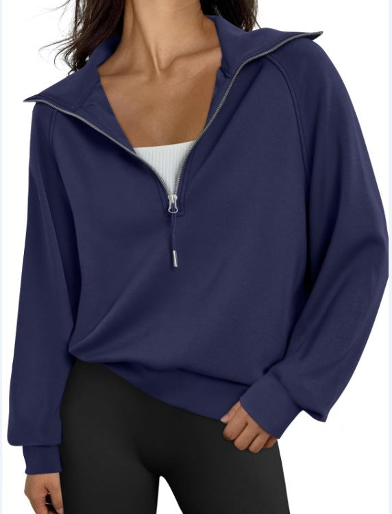 Damen lässiger Sweatpullover mit hohem Kragen und Reißverschluss