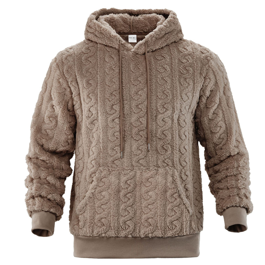 Herren Sherpa-Kapuzenpullover mit Zopfmuster, Kängurutasche und Rippbündchen Shop Nory