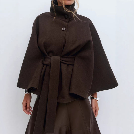 Damen nan kastiges Kurzcape Mantel mit Stehkragen und Bindegürtel Shop Nory