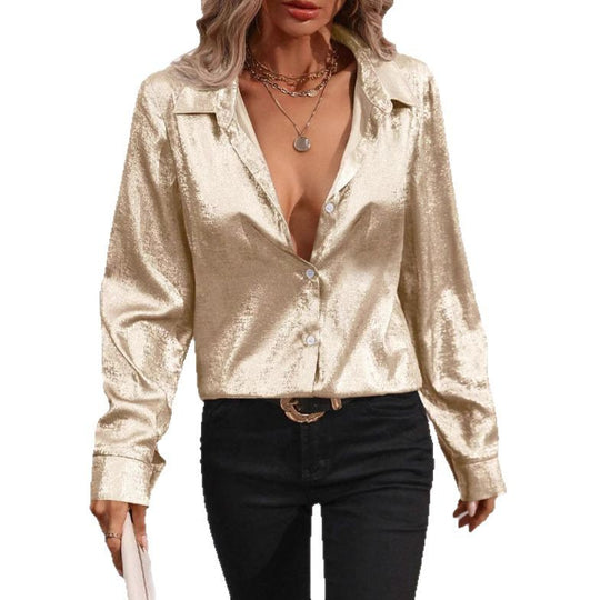 Damen Satinoptik-Hemdbluse mit Metallic-Glanz, legerer Passform und Manschetten Shop Nory