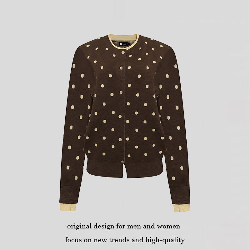 Damen Gepunktete Strickjacke mit Rundhalsausschnitt, Knopfleiste und Layering‑Optik Shop Nory
