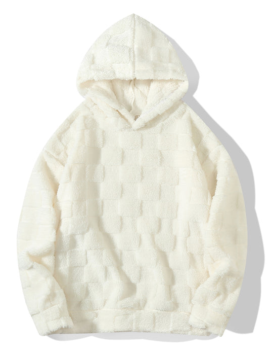 Damen Oversize-Plüschhoodie mit Karomuster, Kapuze und weichem Teddyfutter Shop Nory