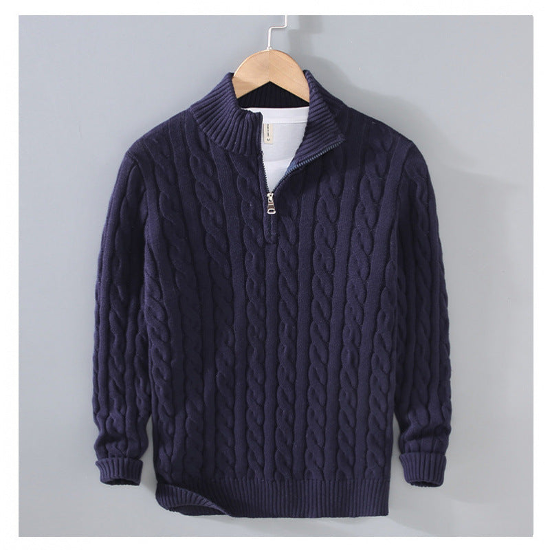 Herren Zopfmuster-Halbzip-Pullover aus weicher Baumwollmischung mit Stehkragen Shop Nory