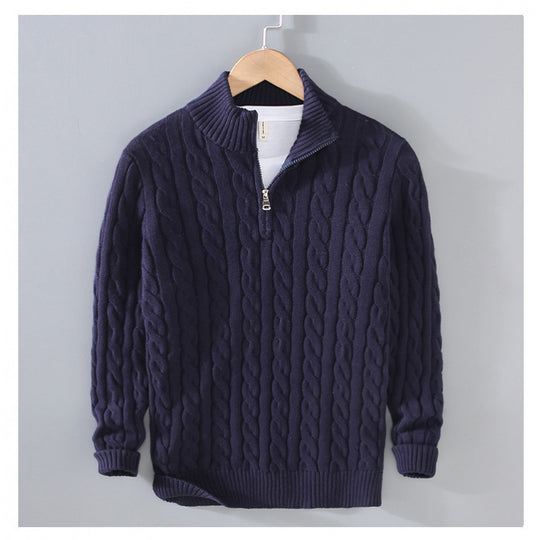 Herren Zopfmuster-Halbzip-Pullover aus weicher Baumwollmischung mit Stehkragen Shop Nory