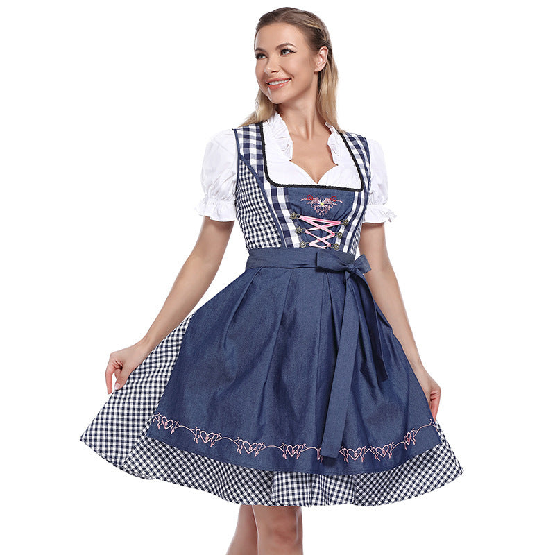 Damen nan klassisches Trachten-Dirndlkleid mit geschnürtem Mieder, herzbestickter Schürze und Vichy-Karo Rock Shop Nory