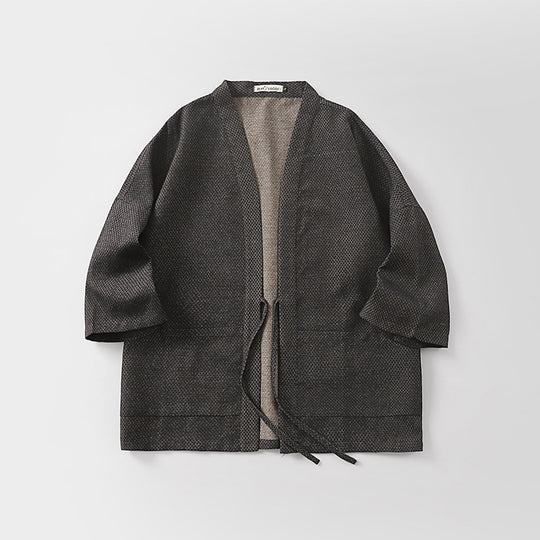 Herren Lockerer Kimono-Cardigan aus strukturierter Baumwollmischung mit kurzem Ärmel und Bindeband Shop Nory