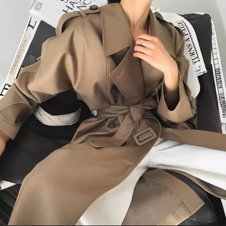 Damen Modische Kunstleder-Trenchcoat Shop Nory