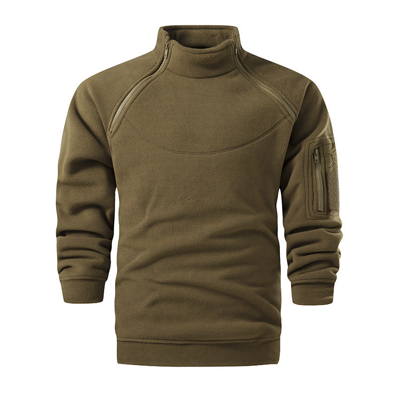 Herren Taktischer Microfleece-Troyer mit hohem Stehkragen, Ärmel‑Zipfach und Raglanärmeln Shop Nory