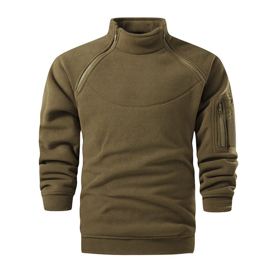 Herren Taktischer Microfleece-Troyer mit hohem Stehkragen, Ärmel‑Zipfach und Raglanärmeln Shop Nory