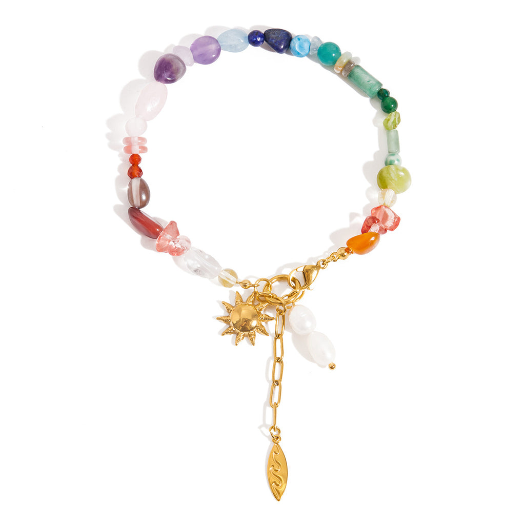 Damen Armband mit bunten Edelstein-Akzenten und goldfarbenem Sonnensymbol Shop Nory