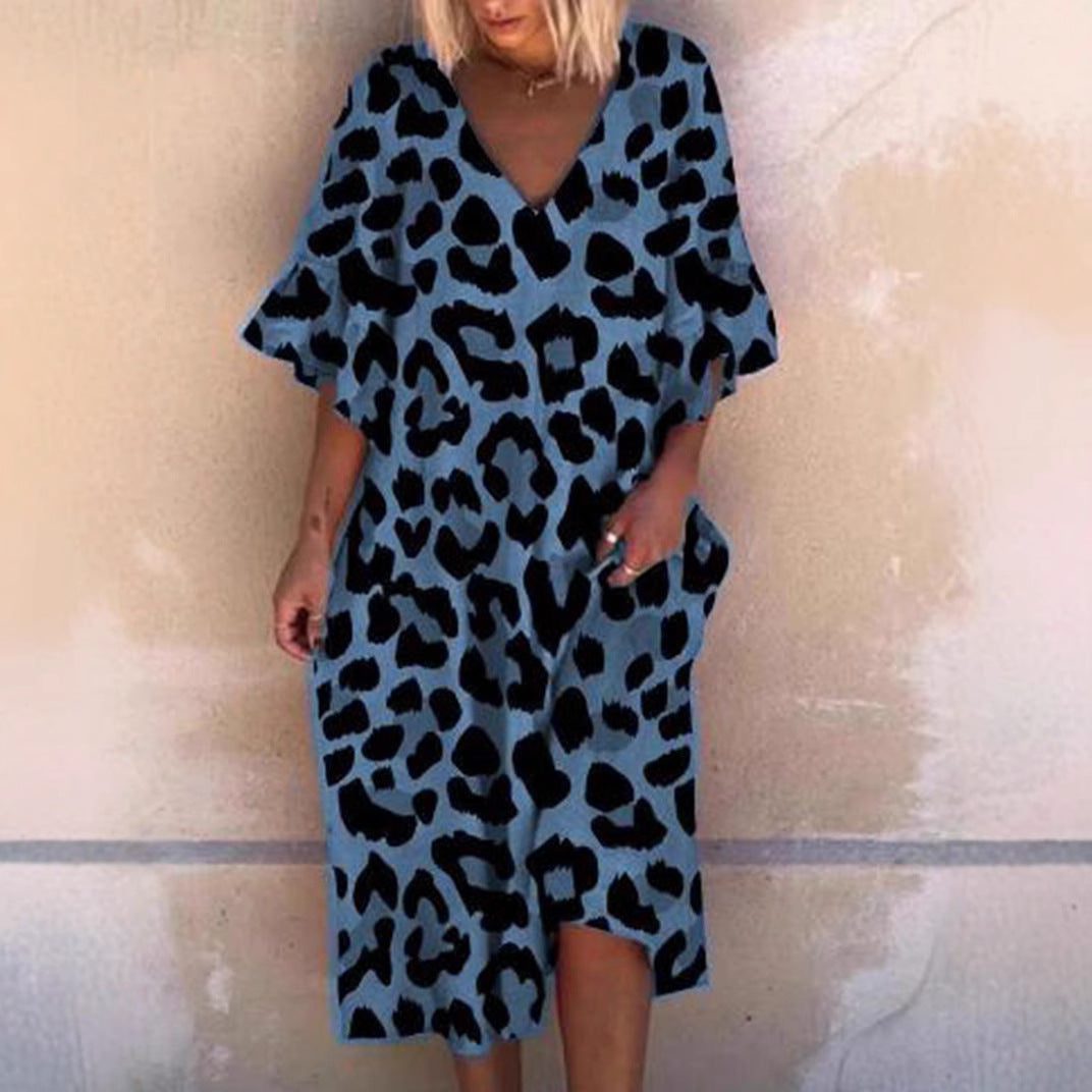 Damen Ärmelloses Kaftan Kleid im Leopardenmuster