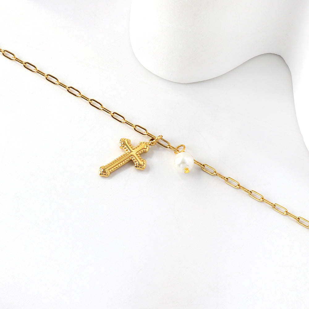 Damen Armband mit Kreuz-Anhänger und Perlenakzent Shop Nory