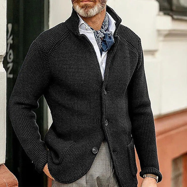 Herren Strickjacke mit Stehkragen und Strukturstrick Shop Nory