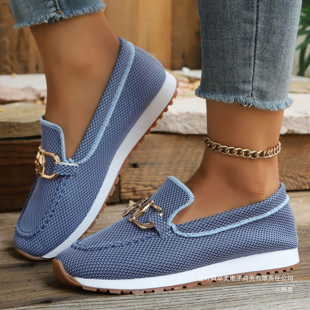 Damen Atmungsaktive Mesh-Slipper-Loafer mit goldfarbener Schnallendekor und leichter Gummisohle Shop Nory