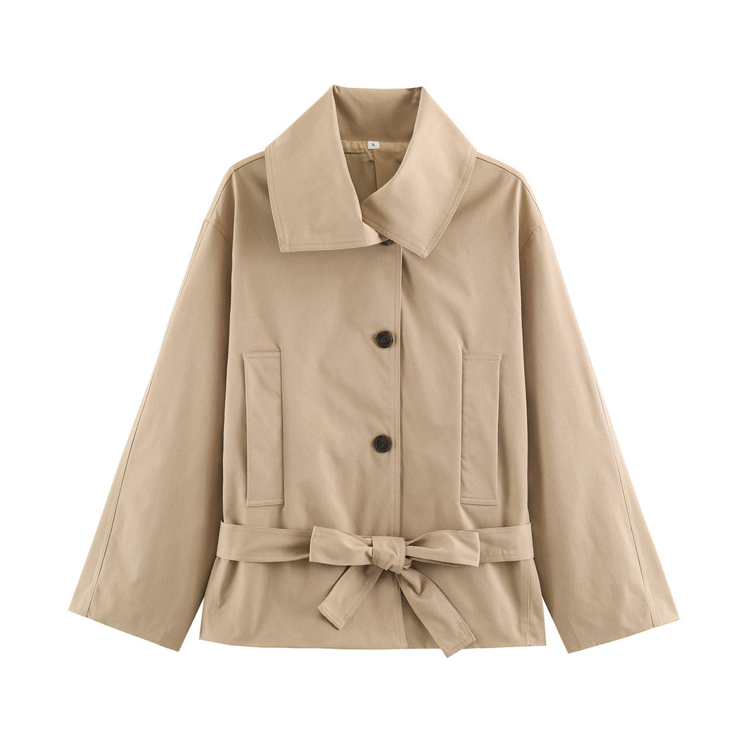 Damen Kurzjacke mit Taillengürtel, boxy Schnitt und breitem Hemdkragen Shop Nory