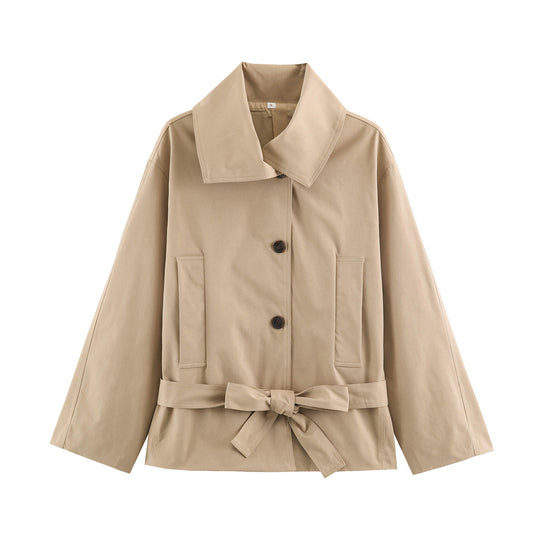 Damen Kurzjacke mit Taillengürtel, boxy Schnitt und breitem Hemdkragen Shop Nory