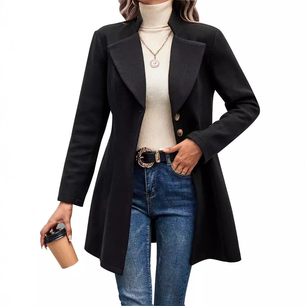 Damen eleganter Langblazer mit modernem Kragen und tailliertem Schnitt
