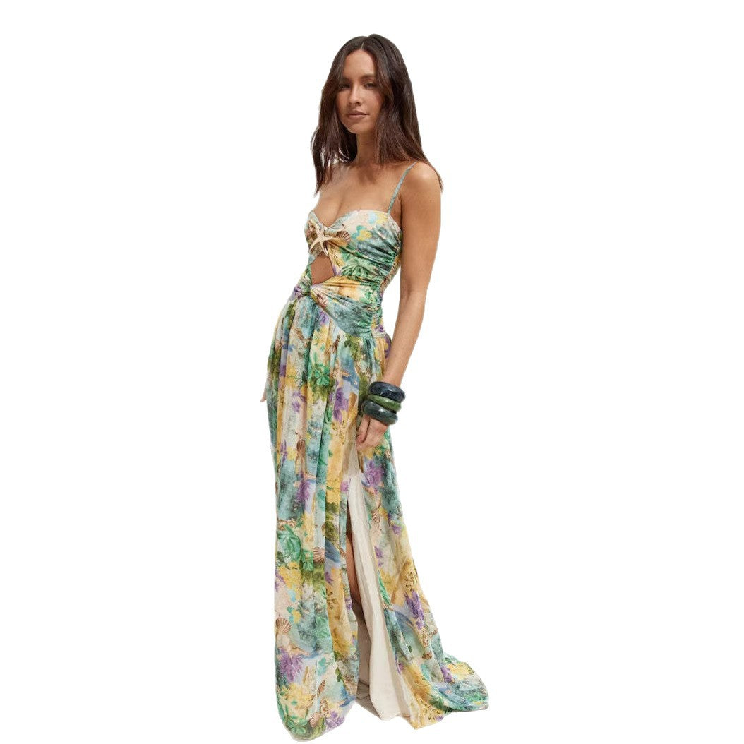 Damen Maxi-Kleid mit raffiniertem Schnitt und floralem Detail