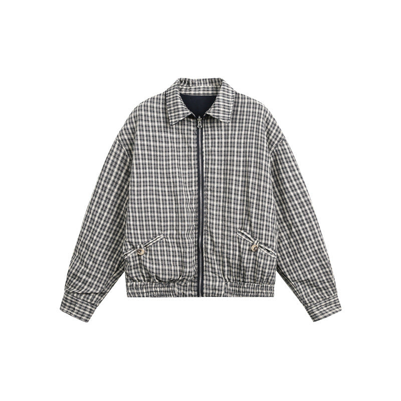 Unisex Kurzjacke im Harrington‑Stil mit Reißverschluss und kariertem Futter Shop Nory